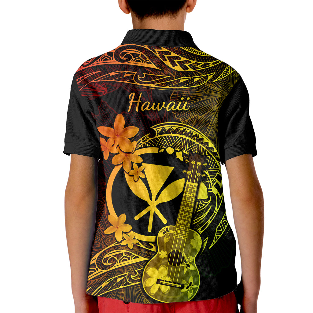 Hawaii Kid Polo Shirt Ukulele Mix Polynesian Plumeria Reggae Version - Wonder Print Shop