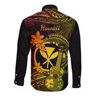 Hawaii Long Sleeve Button Shirt Ukulele Mix Polynesian Plumeria Reggae Version - Wonder Print Shop