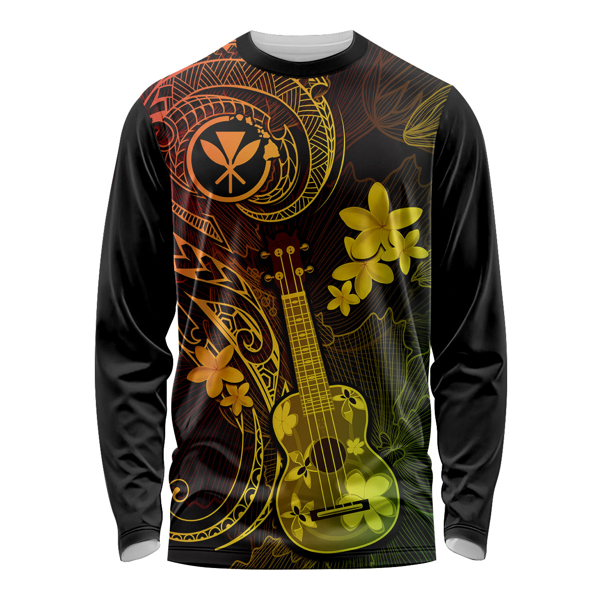 Hawaii Long Sleeve Shirt Ukulele Mix Polynesian Plumeria Reggae Version - Wonder Print Shop