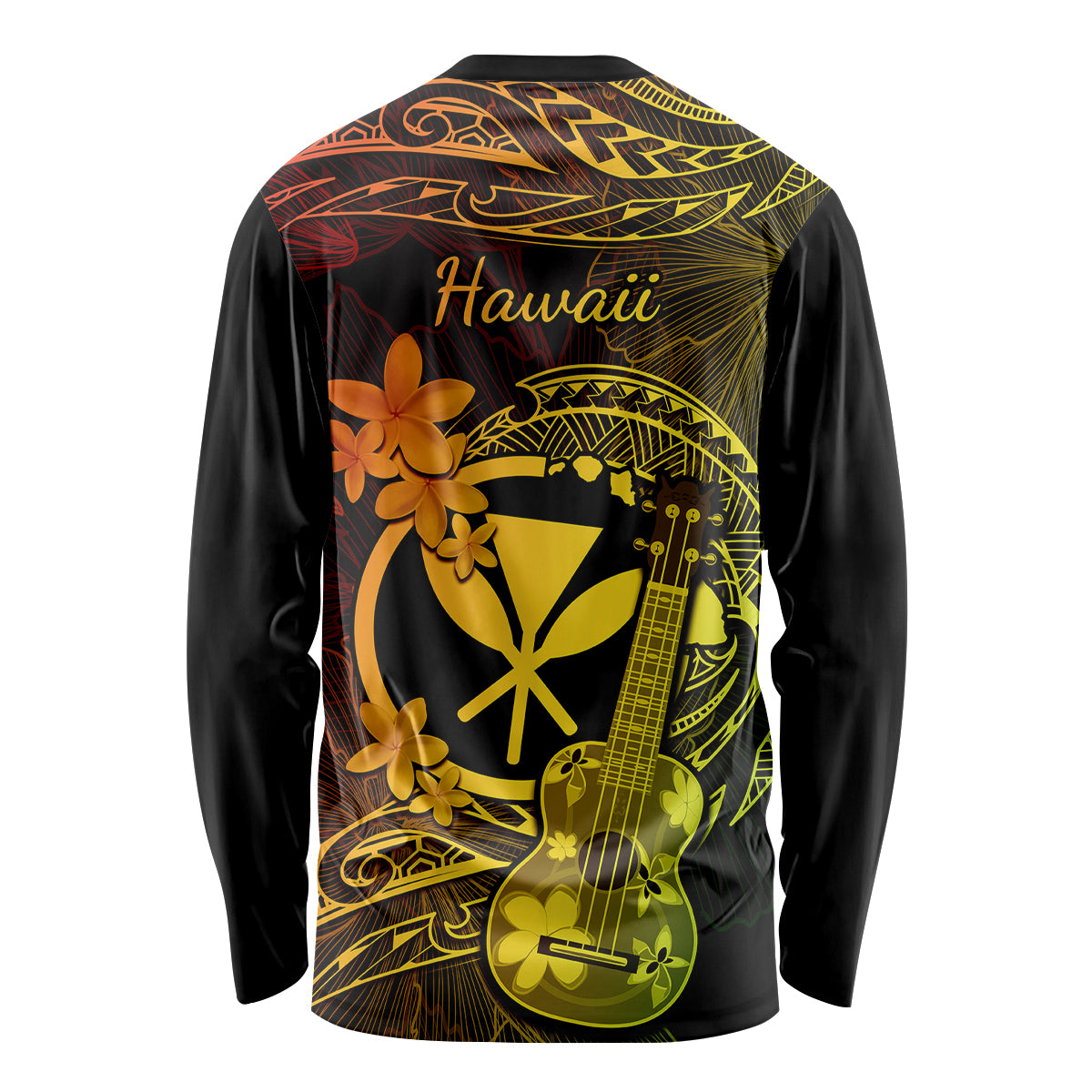 Hawaii Long Sleeve Shirt Ukulele Mix Polynesian Plumeria Reggae Version - Wonder Print Shop