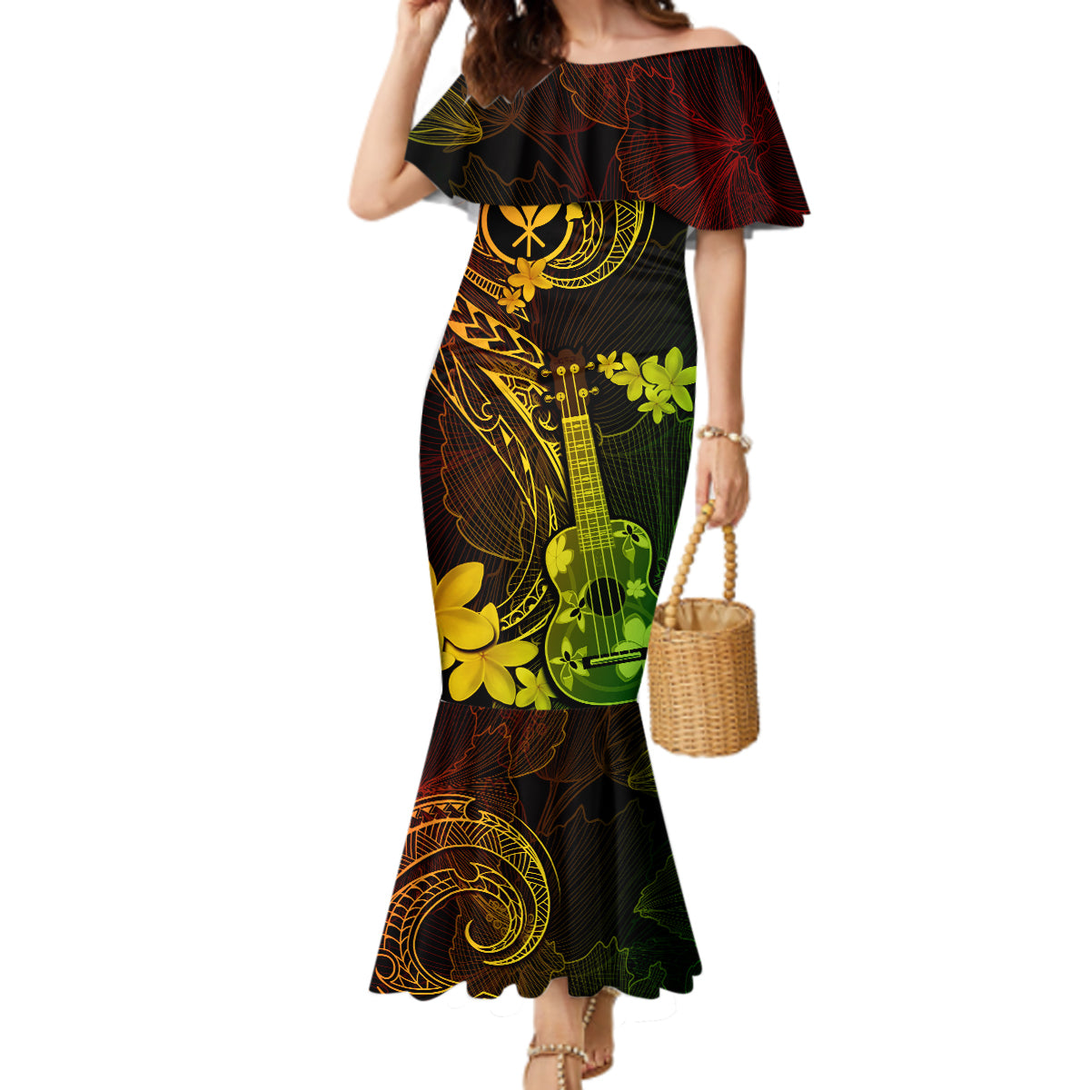 Hawaii Mermaid Dress Ukulele Mix Polynesian Plumeria Reggae Version - Wonder Print Shop