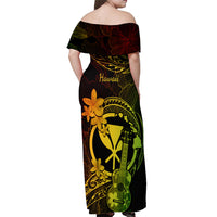 Hawaii Off Shoulder Maxi Dress Ukulele Mix Polynesian Plumeria Reggae Version - Wonder Print Shop