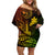 Hawaii Off Shoulder Short Dress Ukulele Mix Polynesian Plumeria Reggae Version - Wonder Print Shop