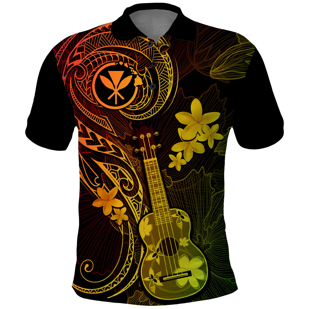 Hawaii Polo Shirt Ukulele Mix Polynesian Plumeria Reggae Version - Wonder Print Shop