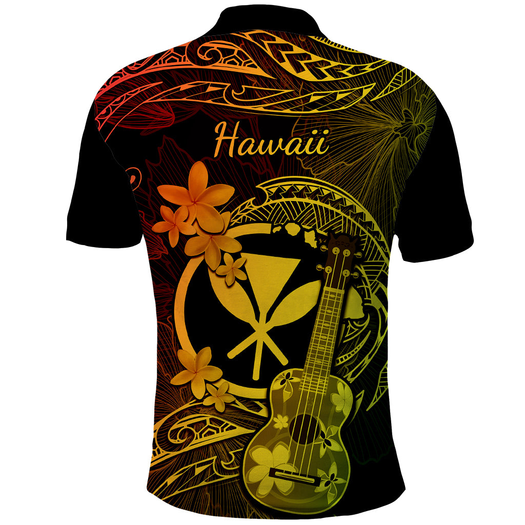 Hawaii Polo Shirt Ukulele Mix Polynesian Plumeria Reggae Version - Wonder Print Shop