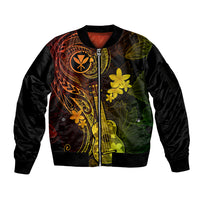 Hawaii Sleeve Zip Bomber Jacket Ukulele Mix Polynesian Plumeria Reggae Version - Wonder Print Shop