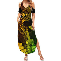 Hawaii Summer Maxi Dress Ukulele Mix Polynesian Plumeria Reggae Version - Wonder Print Shop