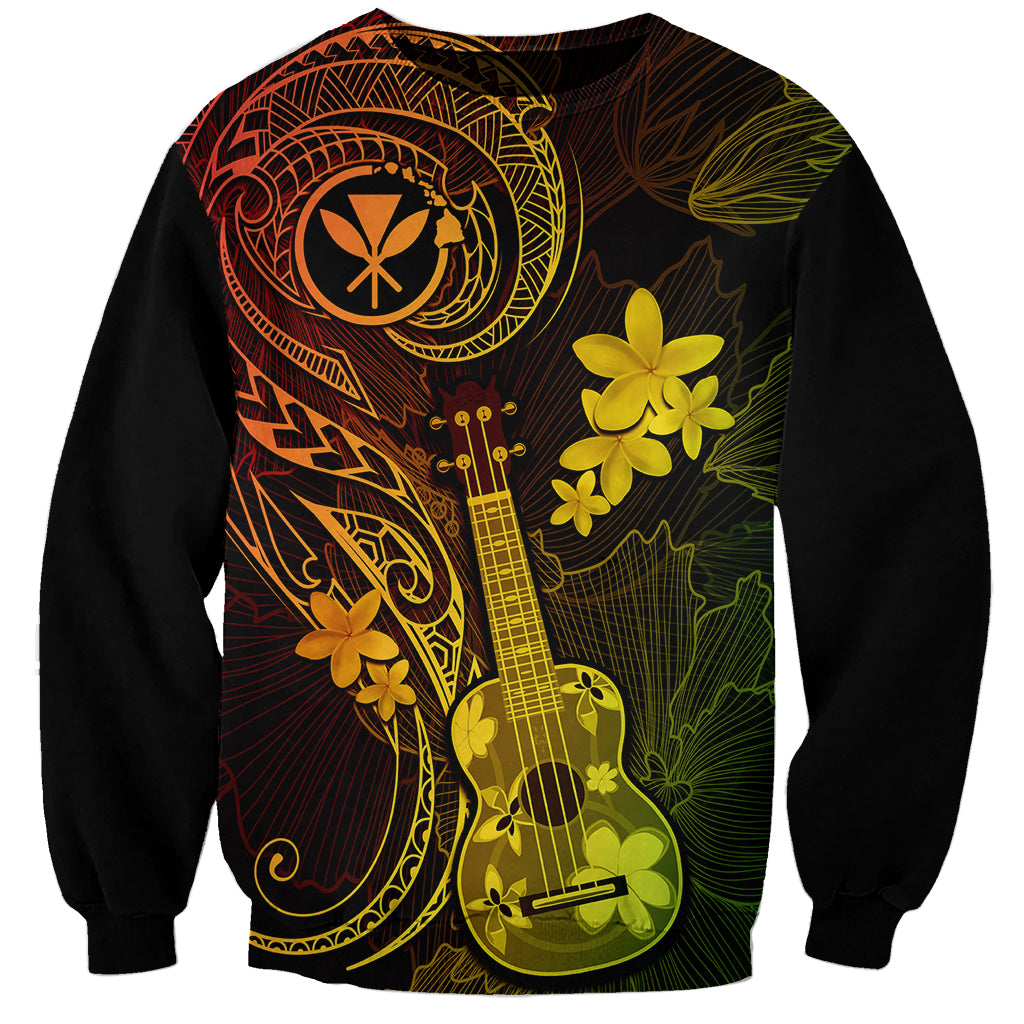 Hawaii Sweatshirt Ukulele Mix Polynesian Plumeria Reggae Version - Wonder Print Shop