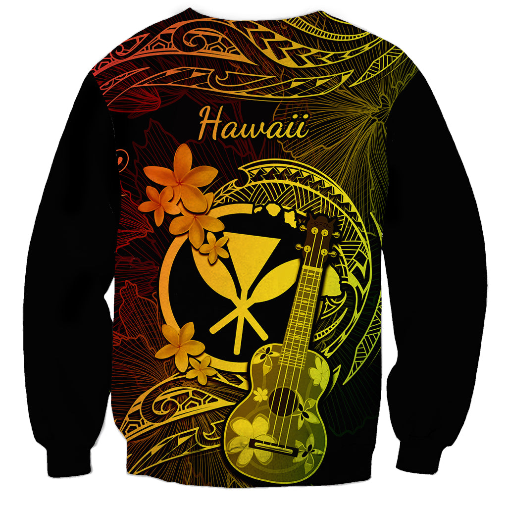 Hawaii Sweatshirt Ukulele Mix Polynesian Plumeria Reggae Version - Wonder Print Shop
