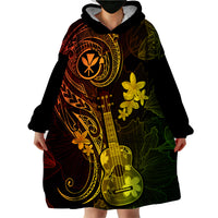 Hawaii Wearable Blanket Hoodie Ukulele Mix Polynesian Plumeria Reggae Version - Wonder Print Shop