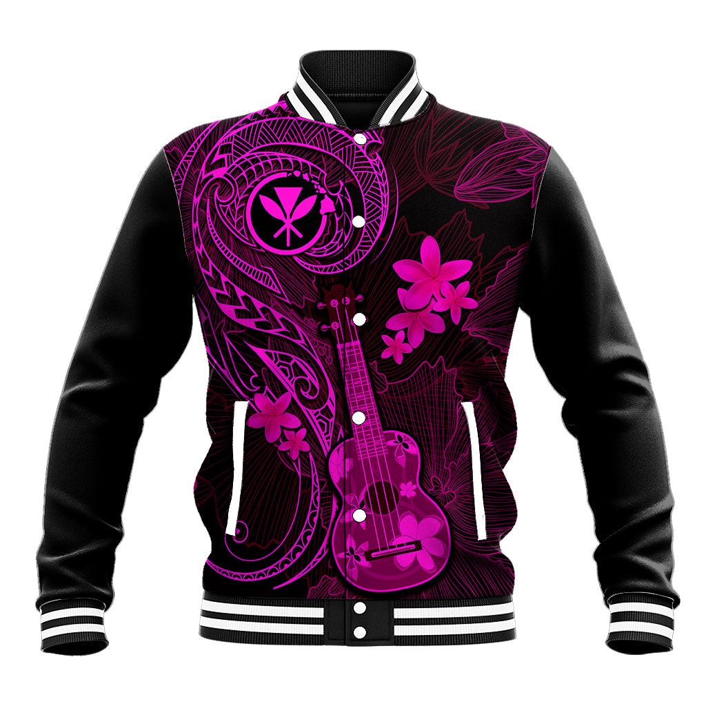 Hawaii Baseball Jacket Ukulele Mix Polynesian Plumeria Pink Version - Wonder Print Shop