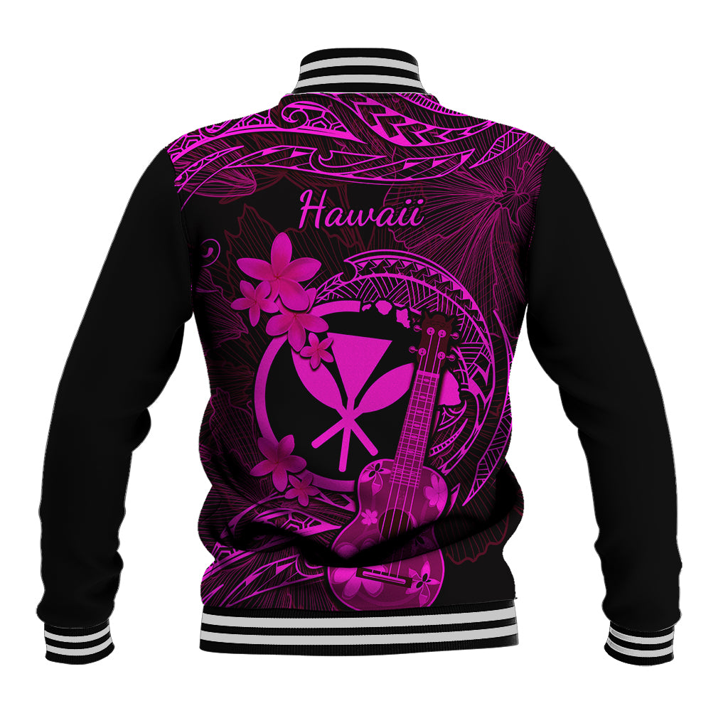 Hawaii Baseball Jacket Ukulele Mix Polynesian Plumeria Pink Version - Wonder Print Shop