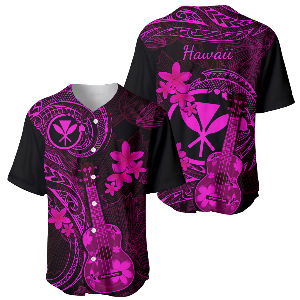Hawaii Baseball Jersey Ukulele Mix Polynesian Plumeria Pink Version - Wonder Print Shop