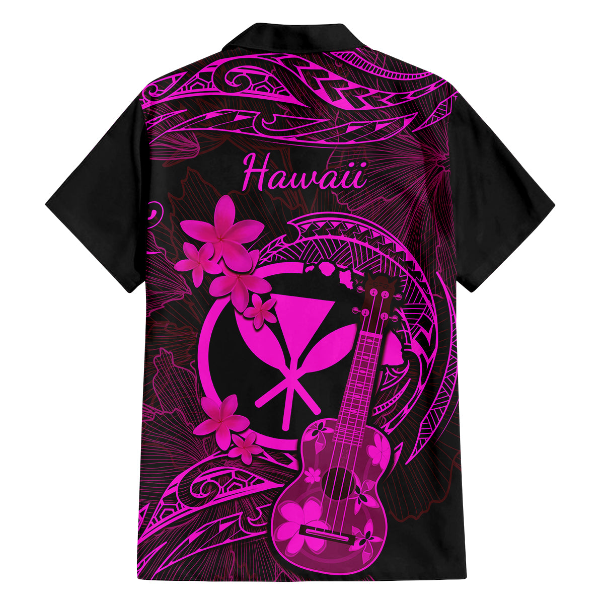 Hawaii Family Matching Mermaid Dress and Hawaiian Shirt Ukulele Mix Polynesian Plumeria Pink Version - Wonder Print Shop