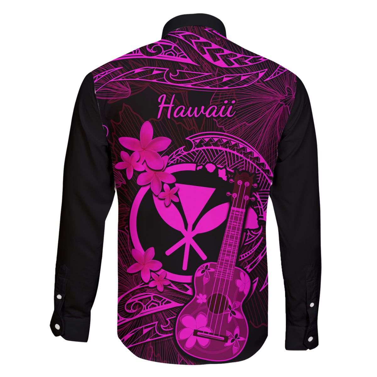 Hawaii Family Matching Off Shoulder Short Dress and Hawaiian Shirt Ukulele Mix Polynesian Plumeria Pink Version - Wonder Print Shop