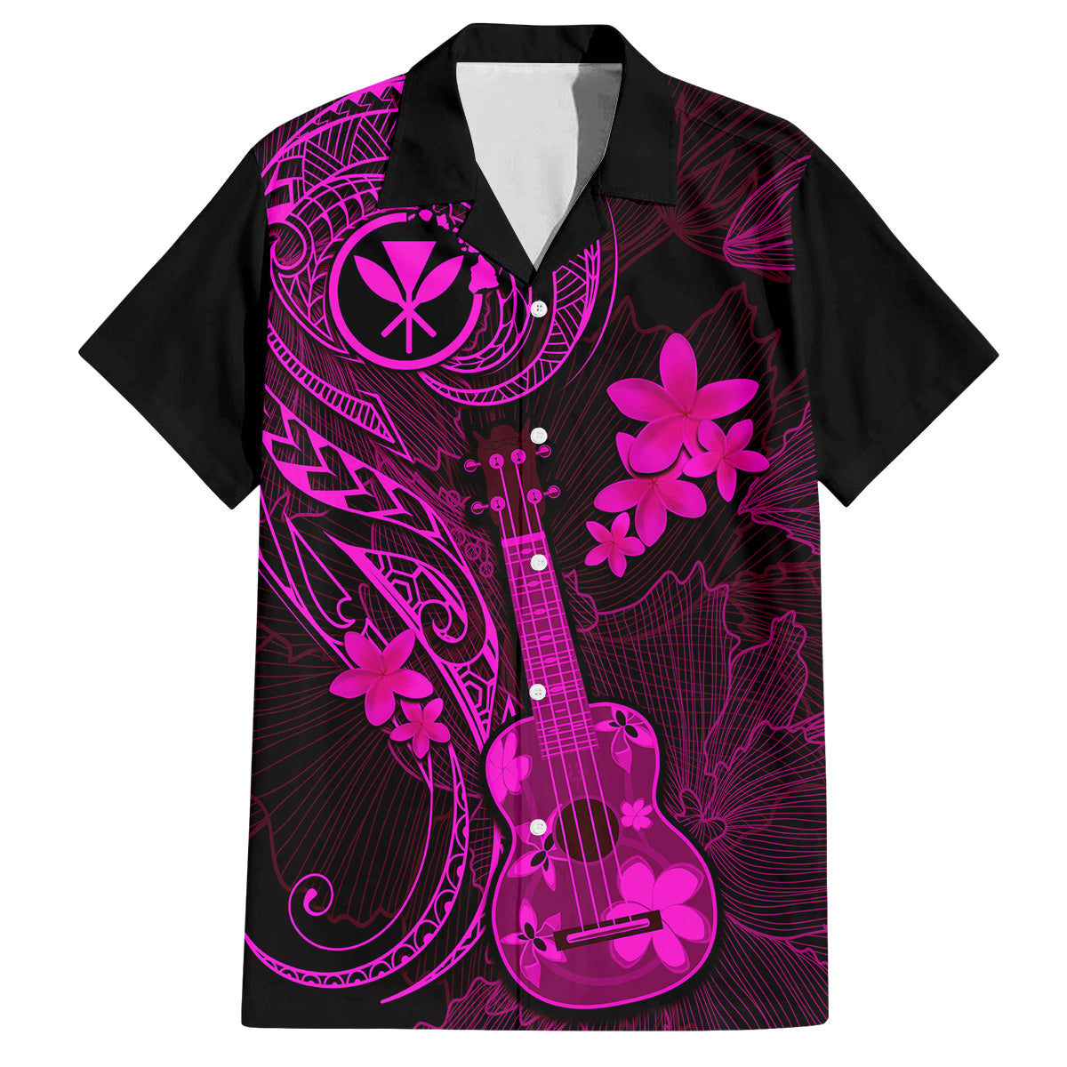 Hawaii Family Matching Short Sleeve Bodycon Dress and Hawaiian Shirt Ukulele Mix Polynesian Plumeria Pink Version - Wonder Print Shop