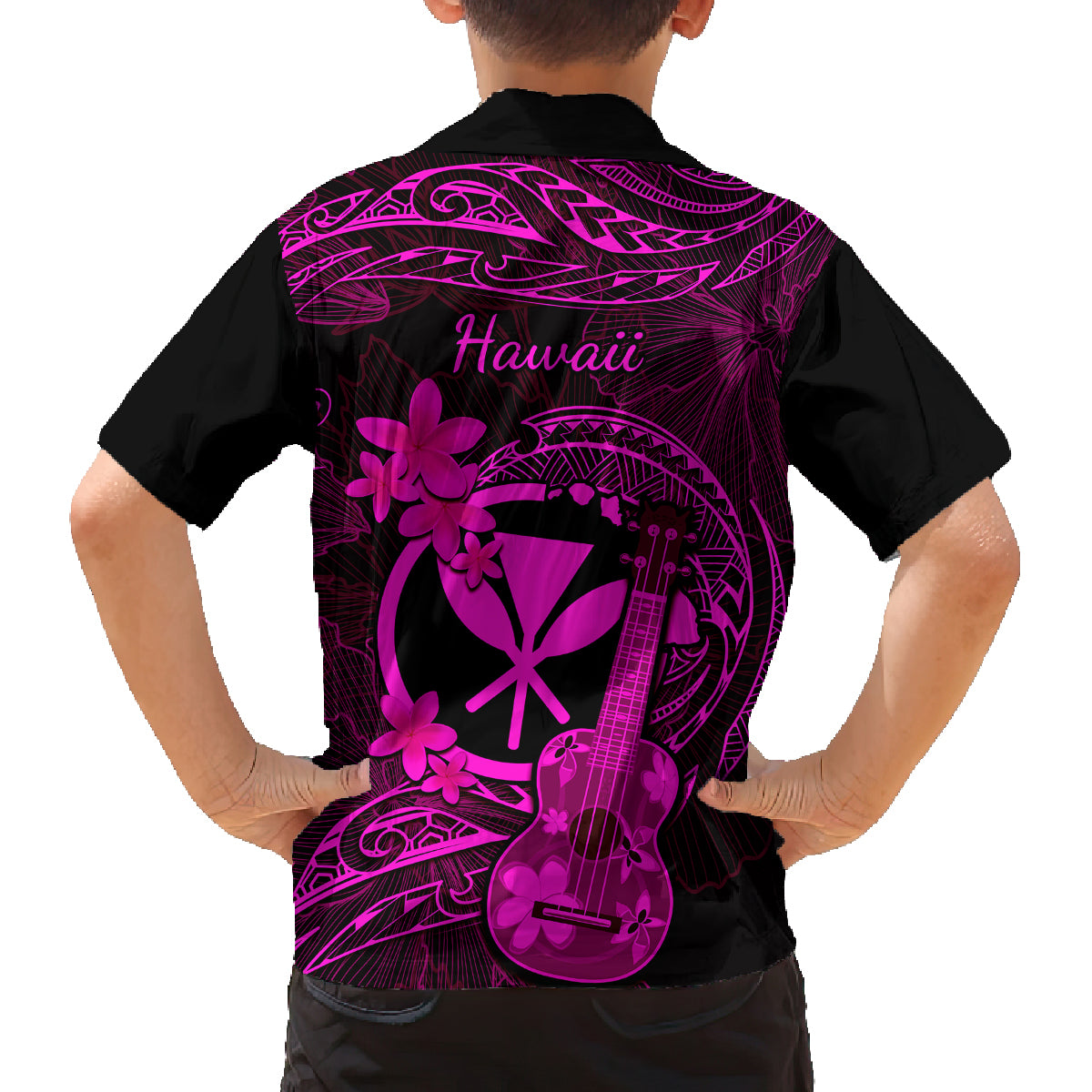 Hawaii Family Matching Summer Maxi Dress and Hawaiian Shirt Ukulele Mix Polynesian Plumeria Pink Version - Wonder Print Shop