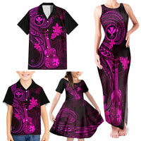 Hawaii Family Matching Tank Maxi Dress and Hawaiian Shirt Ukulele Mix Polynesian Plumeria Pink Version - Wonder Print Shop