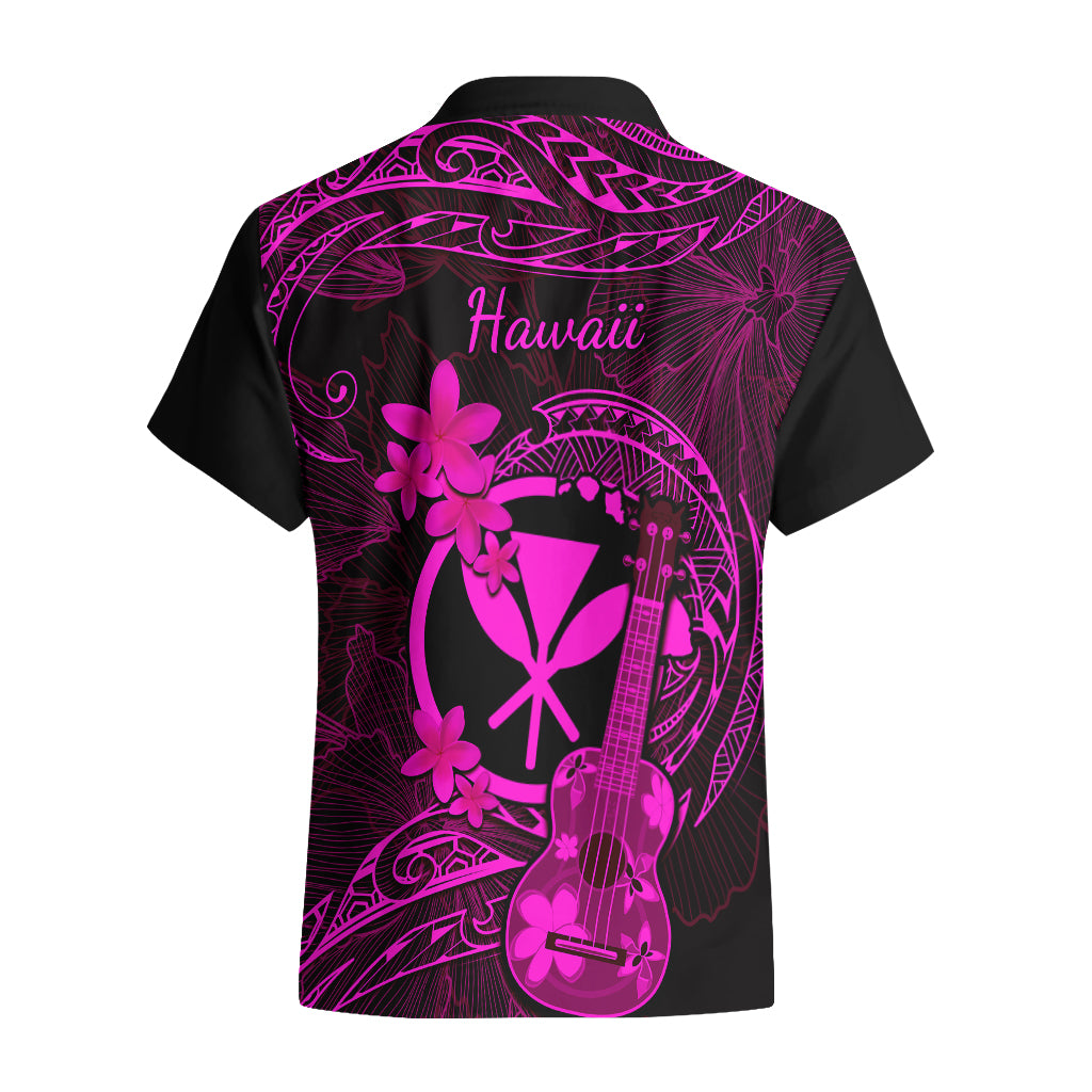 Hawaii Hawaiian Shirt Ukulele Mix Polynesian Plumeria Pink Version - Wonder Print Shop