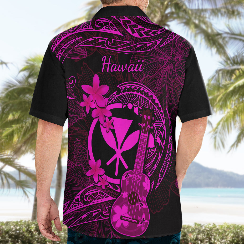 Hawaii Hawaiian Shirt Ukulele Mix Polynesian Plumeria Pink Version - Wonder Print Shop