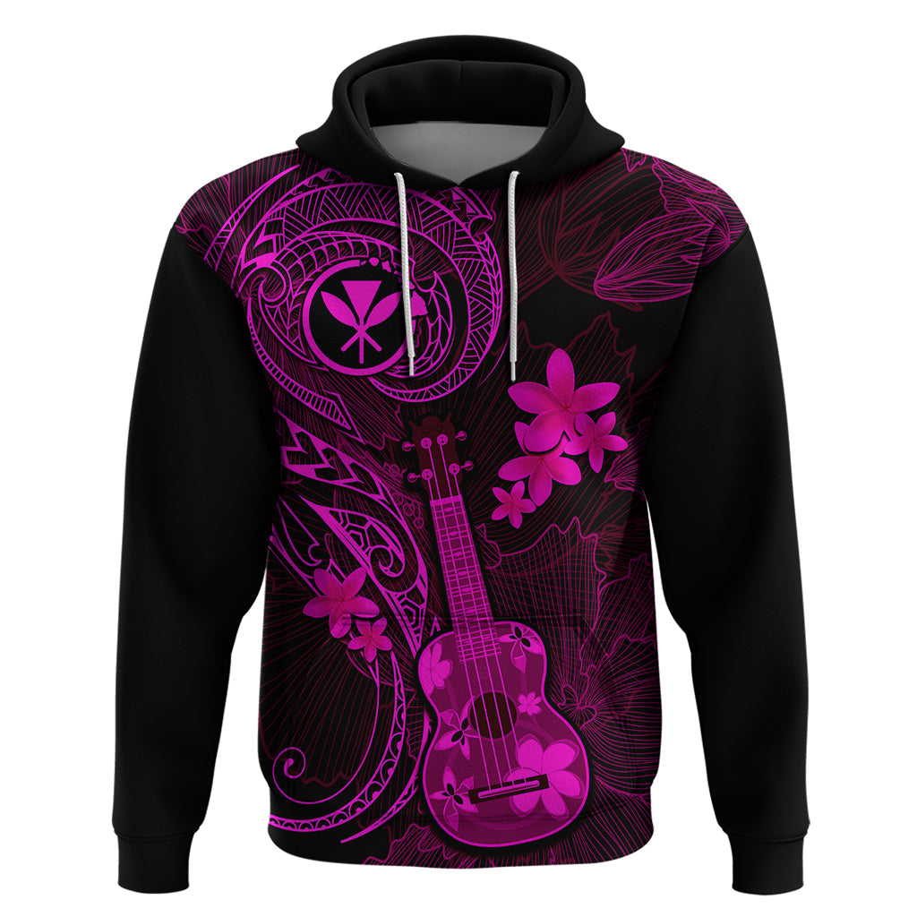 Hawaii Hoodie Ukulele Mix Polynesian Plumeria Pink Version - Wonder Print Shop
