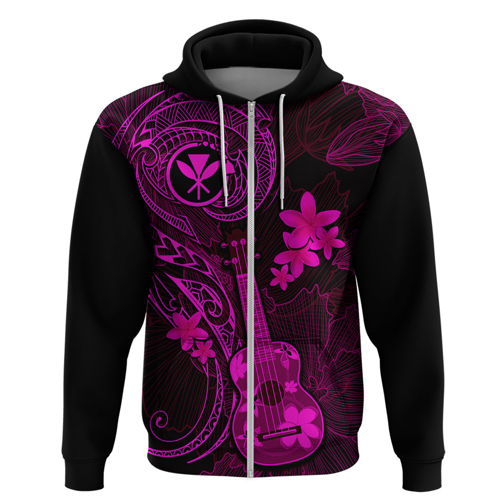 Hawaii Hoodie Ukulele Mix Polynesian Plumeria Pink Version - Wonder Print Shop