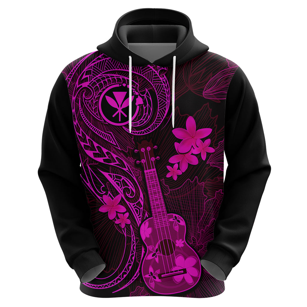 Hawaii Hoodie Ukulele Mix Polynesian Plumeria Pink Version - Wonder Print Shop