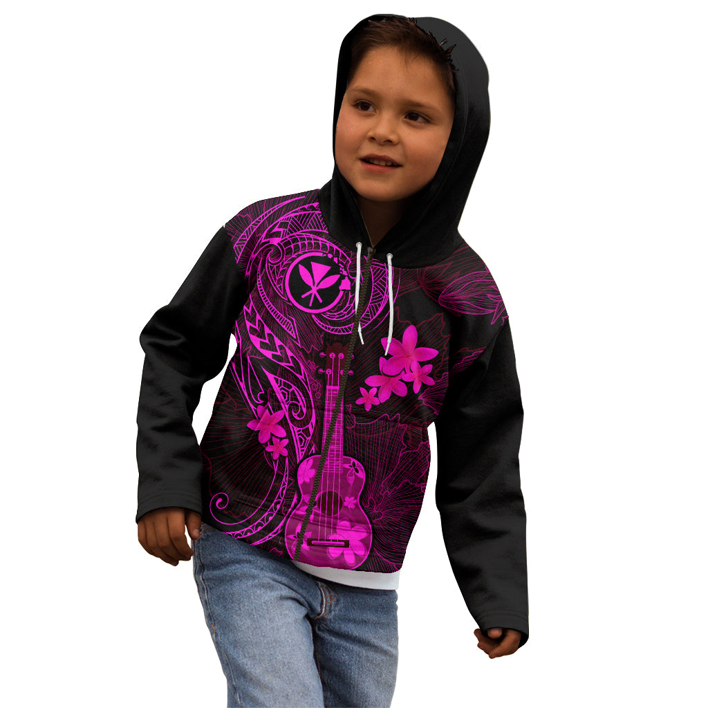 Hawaii Kid Hoodie Ukulele Mix Polynesian Plumeria Pink Version - Wonder Print Shop