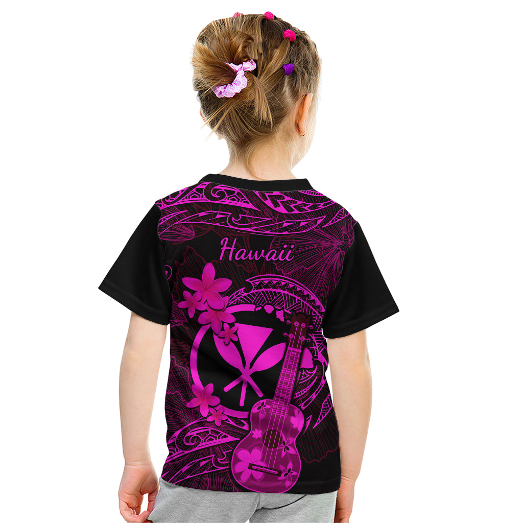 Hawaii Kid T Shirt Ukulele Mix Polynesian Plumeria Pink Version - Wonder Print Shop