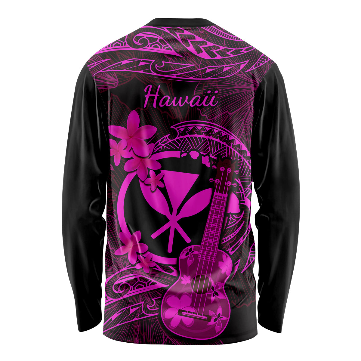 Hawaii Long Sleeve Shirt Ukulele Mix Polynesian Plumeria Pink Version - Wonder Print Shop