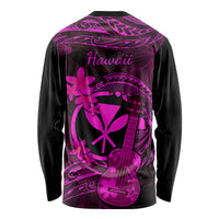Hawaii Long Sleeve Shirt Ukulele Mix Polynesian Plumeria Pink Version - Wonder Print Shop