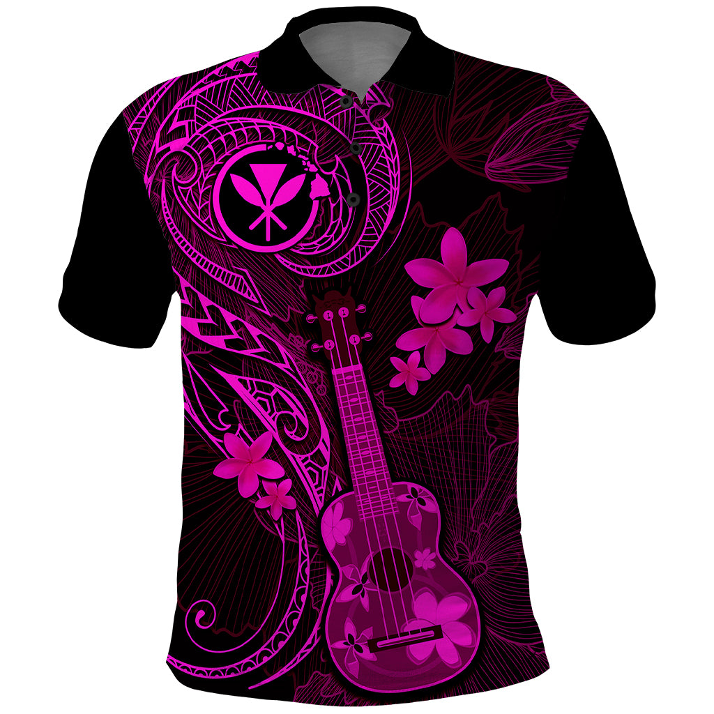 Hawaii Polo Shirt Ukulele Mix Polynesian Plumeria Pink Version - Wonder Print Shop