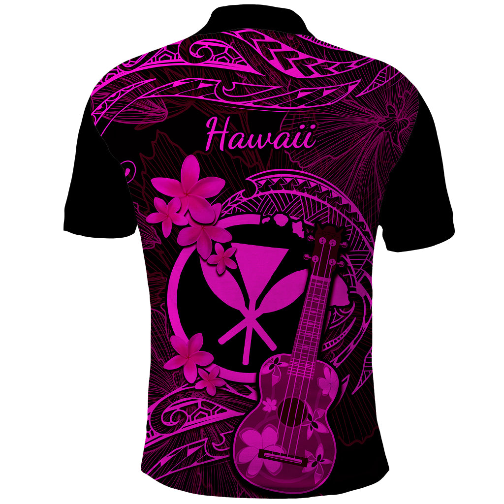 Hawaii Polo Shirt Ukulele Mix Polynesian Plumeria Pink Version - Wonder Print Shop