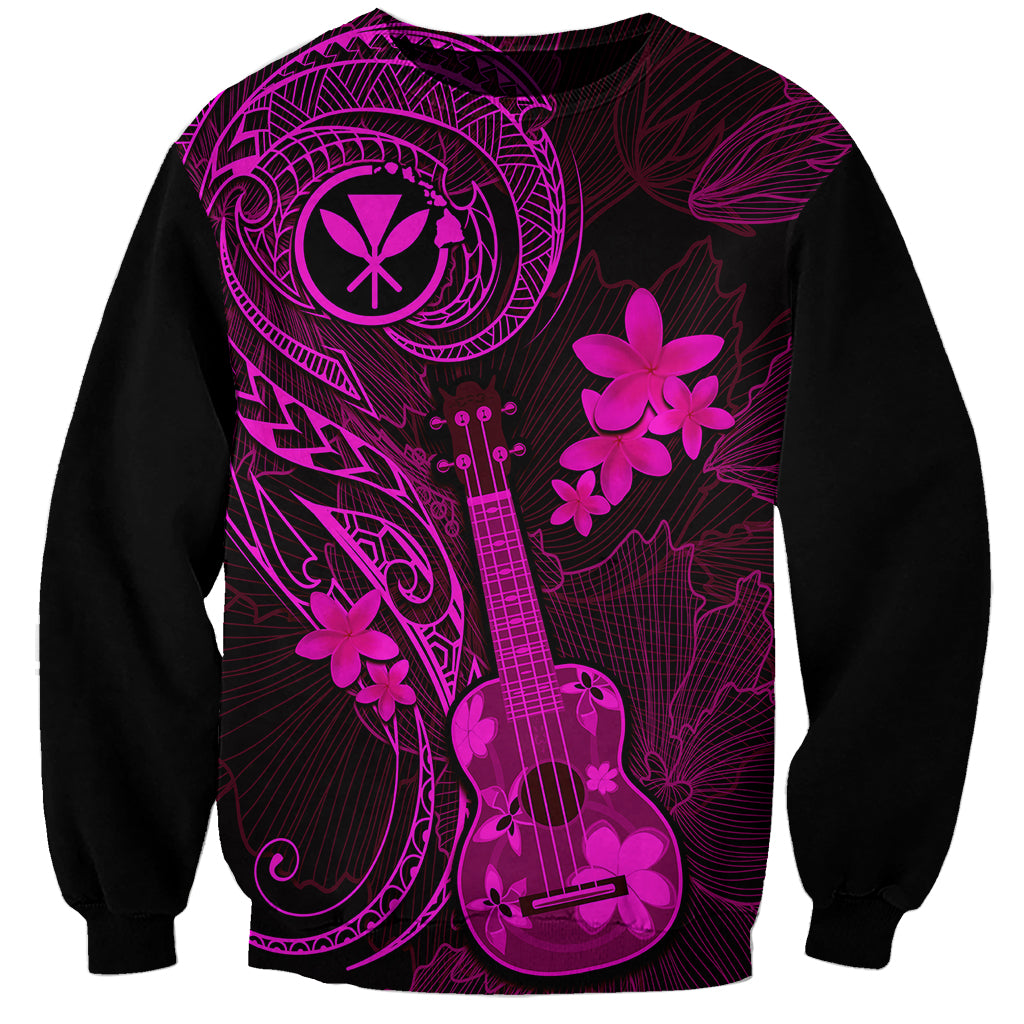Hawaii Sweatshirt Ukulele Mix Polynesian Plumeria Pink Version - Wonder Print Shop