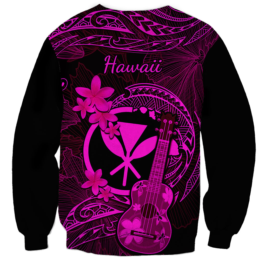Hawaii Sweatshirt Ukulele Mix Polynesian Plumeria Pink Version - Wonder Print Shop