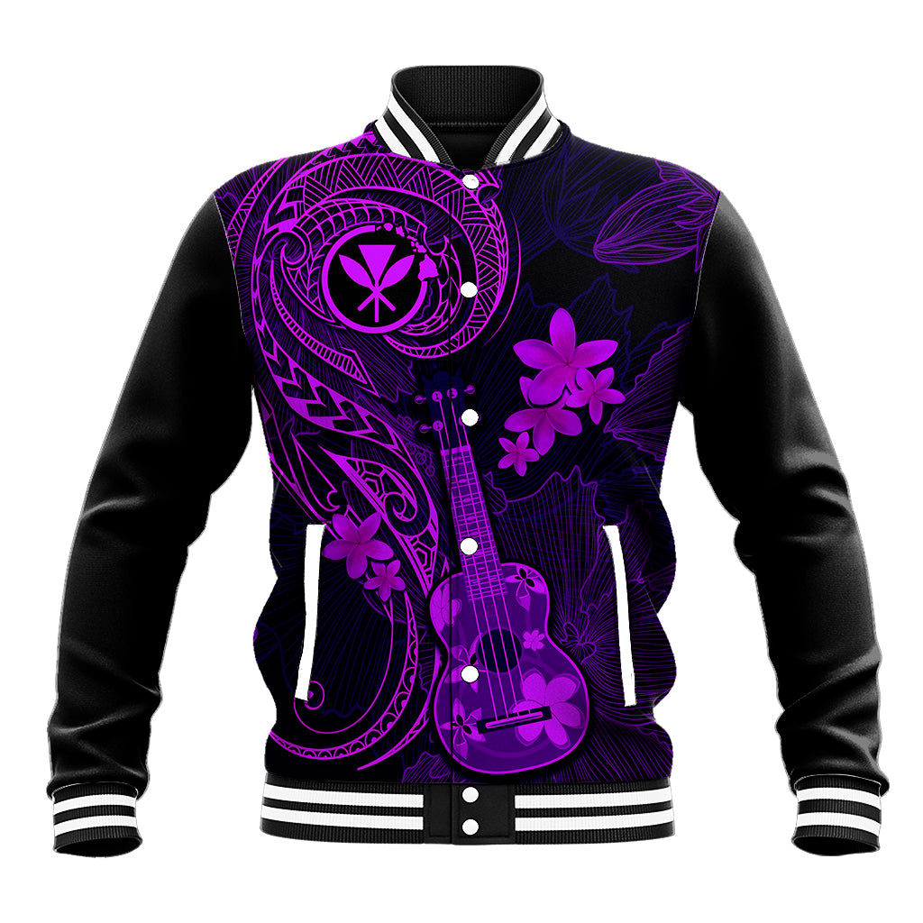 Hawaii Baseball Jacket Ukulele Mix Polynesian Plumeria Purple Version - Wonder Print Shop