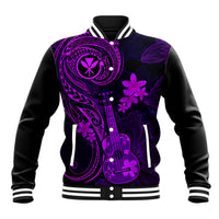 Hawaii Baseball Jacket Ukulele Mix Polynesian Plumeria Purple Version - Wonder Print Shop