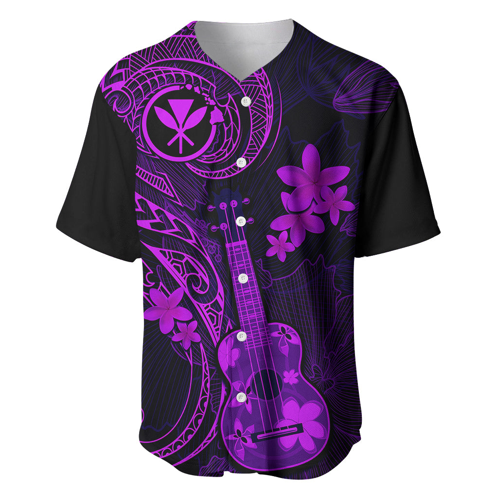 Hawaii Baseball Jersey Ukulele Mix Polynesian Plumeria Purple Version - Wonder Print Shop