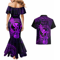 Hawaii Couples Matching Mermaid Dress and Hawaiian Shirt Ukulele Mix Polynesian Plumeria Purple Version - Wonder Print Shop