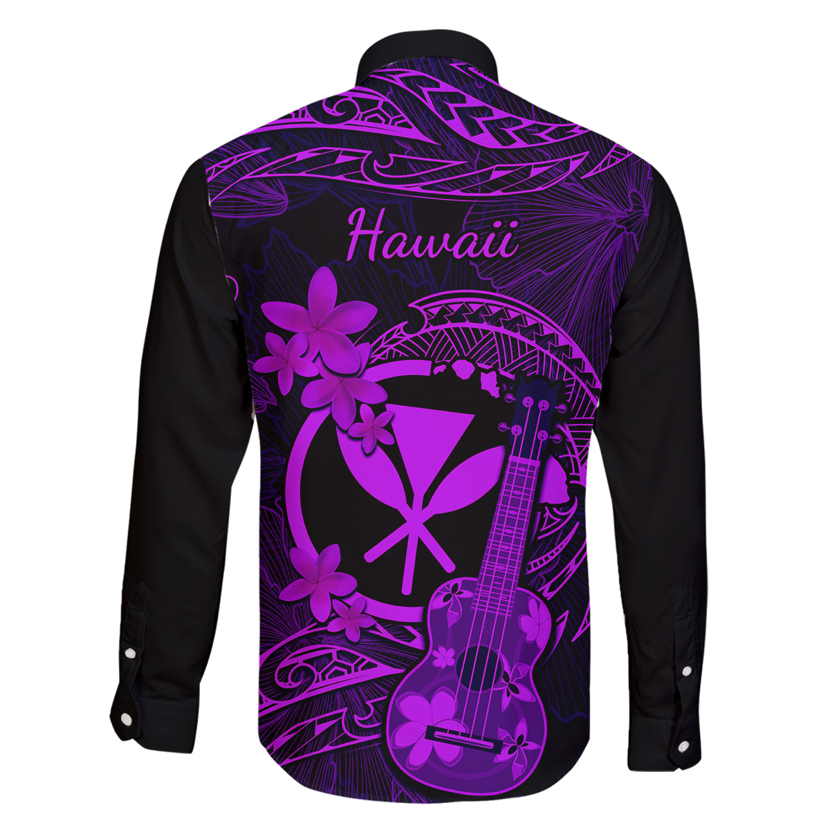 Hawaii Family Matching Off Shoulder Maxi Dress and Hawaiian Shirt Ukulele Mix Polynesian Plumeria Purple Version - Wonder Print Shop