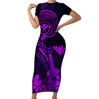 Hawaii Family Matching Short Sleeve Bodycon Dress and Hawaiian Shirt Ukulele Mix Polynesian Plumeria Purple Version - Wonder Print Shop