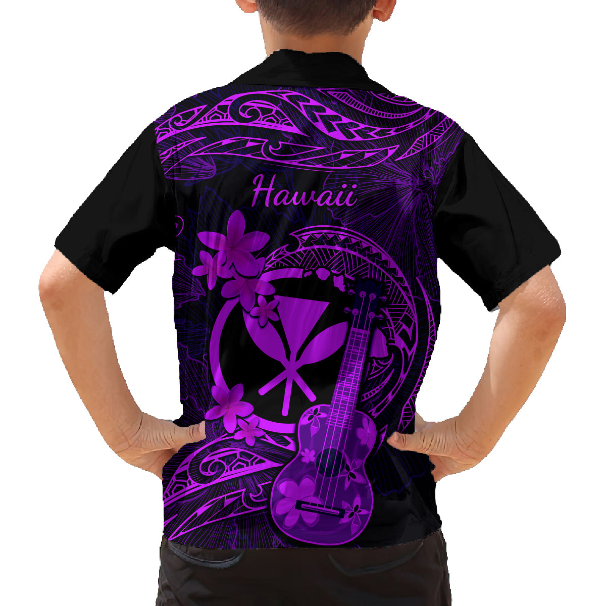 Hawaii Family Matching Tank Maxi Dress and Hawaiian Shirt Ukulele Mix Polynesian Plumeria Purple Version - Wonder Print Shop
