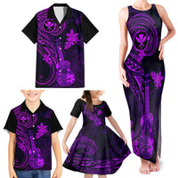 Hawaii Family Matching Tank Maxi Dress and Hawaiian Shirt Ukulele Mix Polynesian Plumeria Purple Version - Wonder Print Shop
