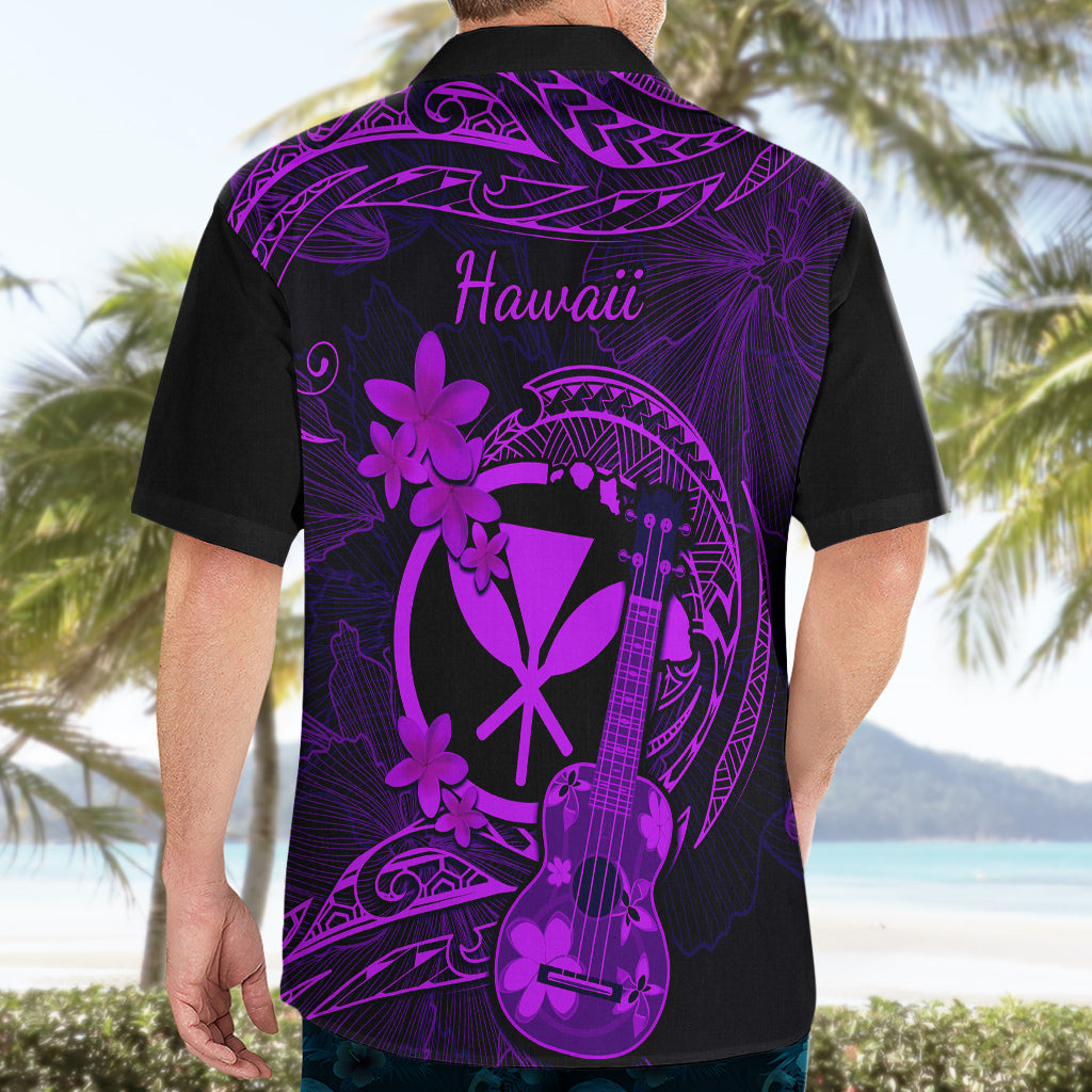 Hawaii Hawaiian Shirt Ukulele Mix Polynesian Plumeria Purple Version - Wonder Print Shop