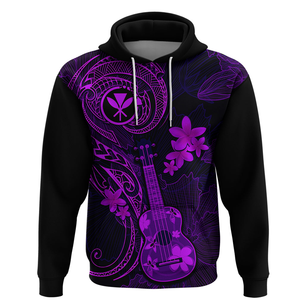 Hawaii Hoodie Ukulele Mix Polynesian Plumeria Purple Version - Wonder Print Shop
