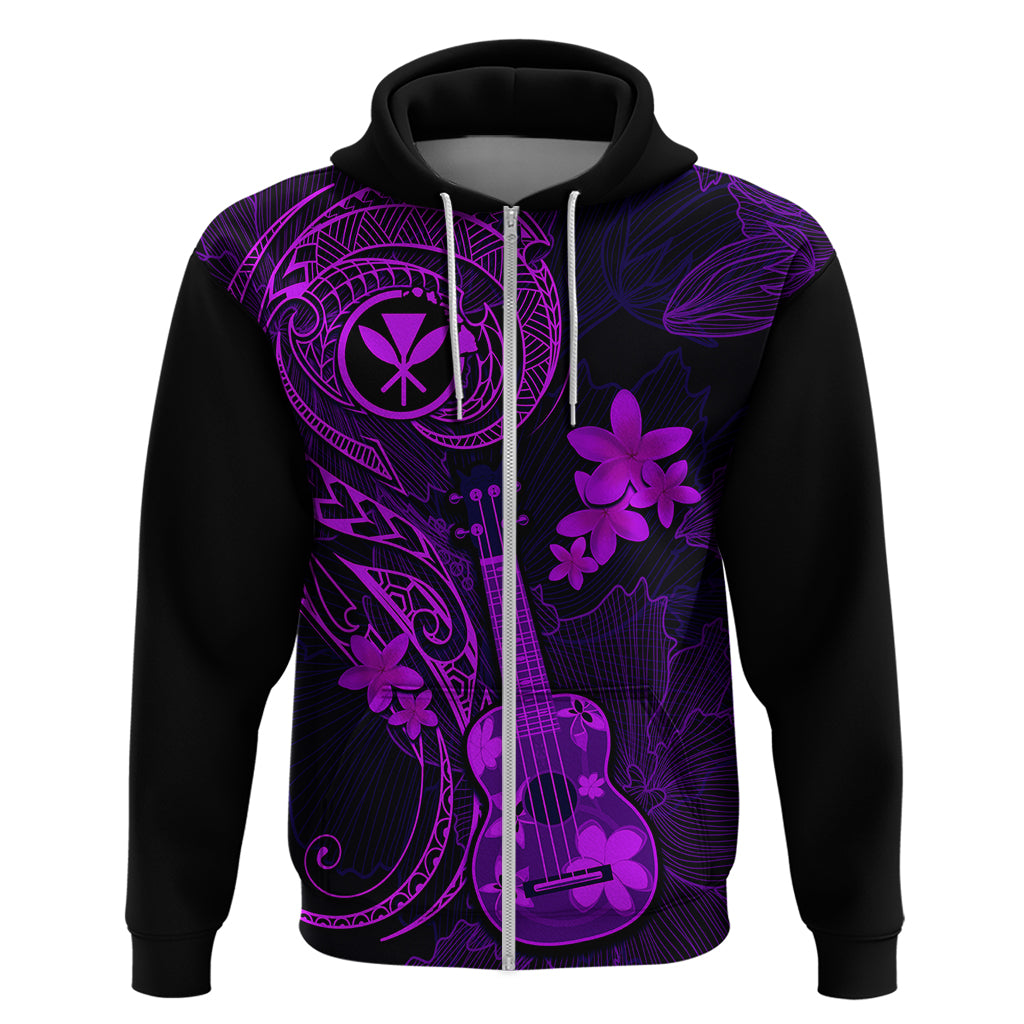 Hawaii Hoodie Ukulele Mix Polynesian Plumeria Purple Version - Wonder Print Shop