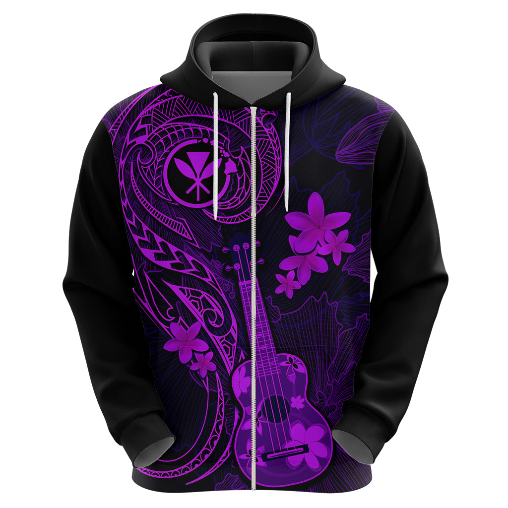 Hawaii Hoodie Ukulele Mix Polynesian Plumeria Purple Version - Wonder Print Shop
