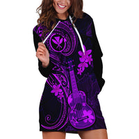 Hawaii Hoodie Dress Ukulele Mix Polynesian Plumeria Purple Version - Wonder Print Shop
