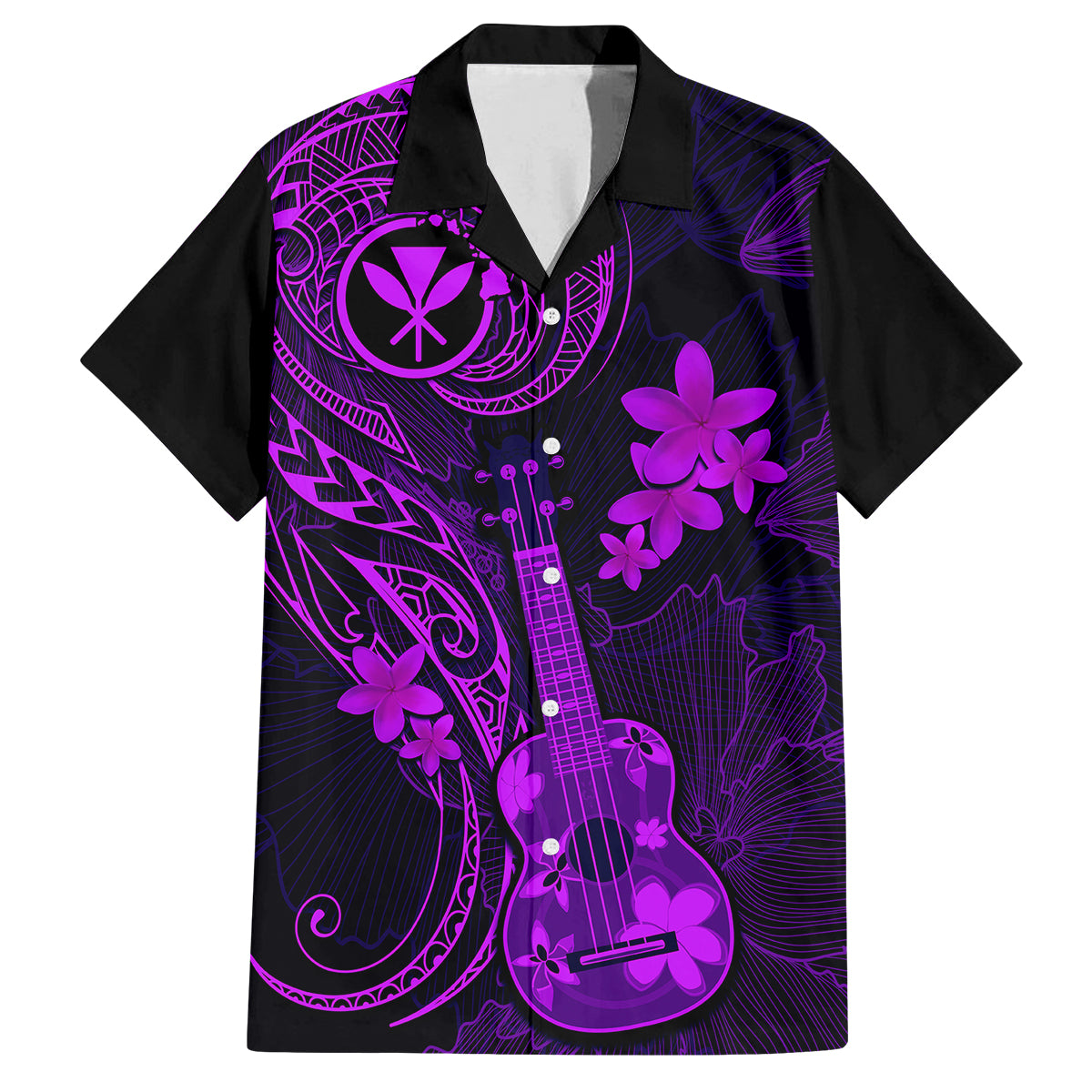 Hawaii Kid Hawaiian Shirt Ukulele Mix Polynesian Plumeria Purple Version - Wonder Print Shop