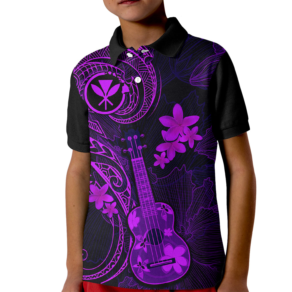 Hawaii Kid Polo Shirt Ukulele Mix Polynesian Plumeria Purple Version - Wonder Print Shop